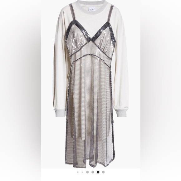 VAQUERA Oversized Gray Slip Dress Long Sleeve T-Shirt with sequin apron front XS - Picture 8 of 17